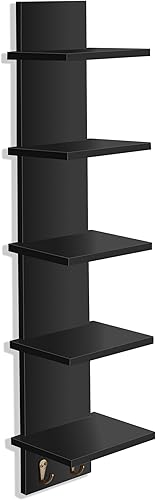 Miniatura 8 de Sorbus Estantería de pared de 5 niveles con ganchos, estantería de columna vertical para decoración del hogar y organizador de almacenamiento,