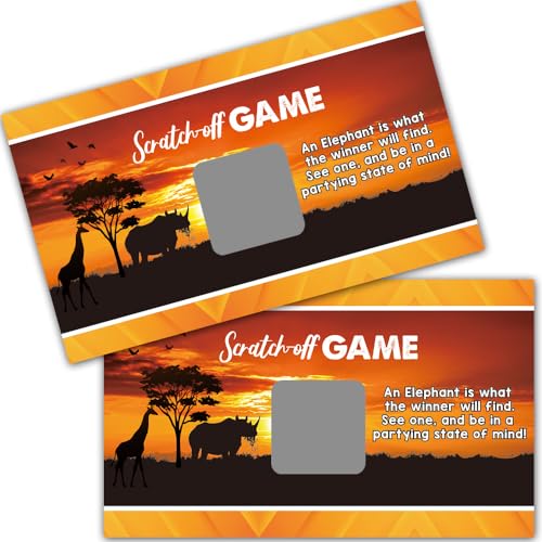 Haizct 50 Pack Adventure Theme Scratch Off Game, Jungle Dusk Elephant Antelope Scratch Card for Birthday Party Lottery Group Enterprises Activity