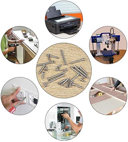 Loscrew 300Pcs M2(6mm 8mm 10mm 12mm 16mm 20 mm) Cross Drive Flat Head Self Tapping Screw Assortment Woodworking DIY 304 Stainless Steel Fasteners Screw Come with a Plastic Box