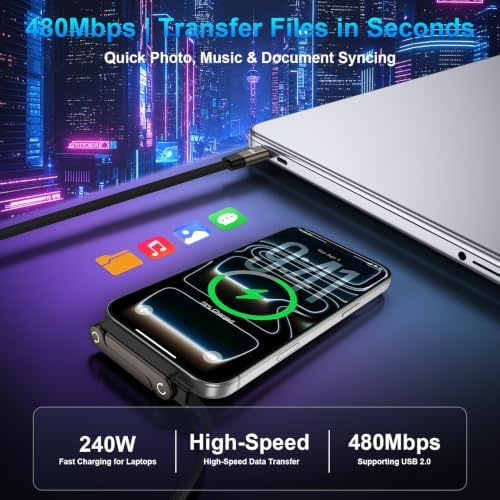 5ft 240W Fast Charging USB Type C Cable Foldable Phone Stand for Samsung - 3