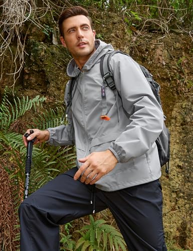 Image of Mens Rain Jacket Lightweight Waterproof Raincoat with Hood Packable Windbreaker Jacket Hiking Cycling
