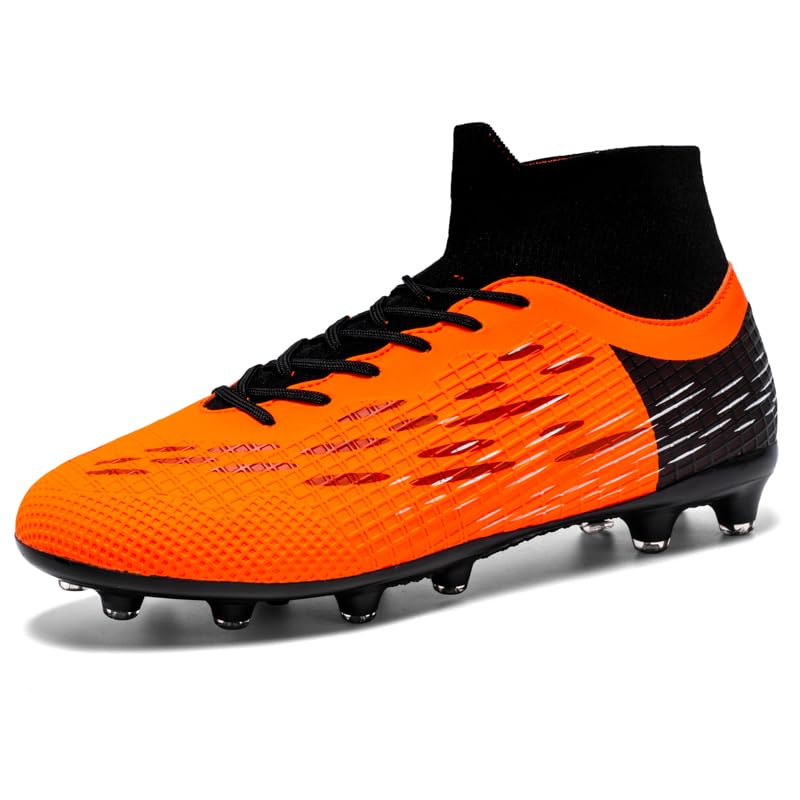 Football Cleats Men, Indoor Outdoor High Top Soccer Shoes Lightweight Shock Resistant Training Boots Breathable Professional Turf Shoes Sport Athletic Ground Football Boots FG Soccer Cleats for Men
