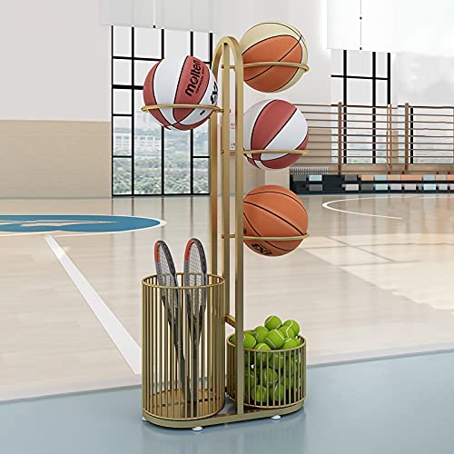 Basketbalwagen Opbergrek voor Basketbal/Tennis, Gouden Vloerstandaard Organizer voor Sportuitrusting voor… - Image 7