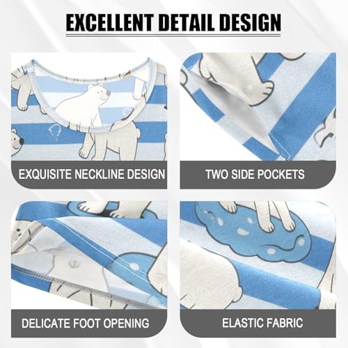 Girls 2 Piecing Pajama Set Nighty Pjs for Big Girls Nightwear 10Y Blue White Striped Bear pijama para jovenes hombres4