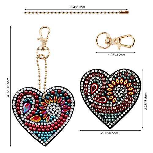 5Pcs DIY Diamond Painting Keychain,MWOOT 5D Full Drill Diamond Rhinestone Love Heart Shape Key Chains Mosaic Making Crafts for Women Girls Bag Purse Handbag Charms Pendant - Thumbnail 7