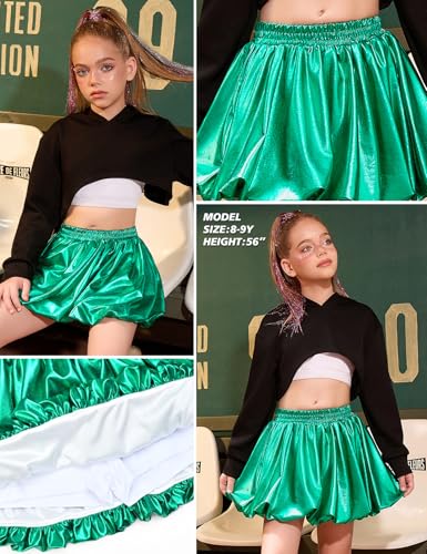 Image of Perfashion Girls Bubble Skirt Metallic Puff Balloon Cute Mini Skorts Dance Outfits with Shorts 4-13Y