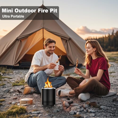 FANHAO 7 Inch Tabletop Fire Pit with Stand, Stainless Steel Smokeless