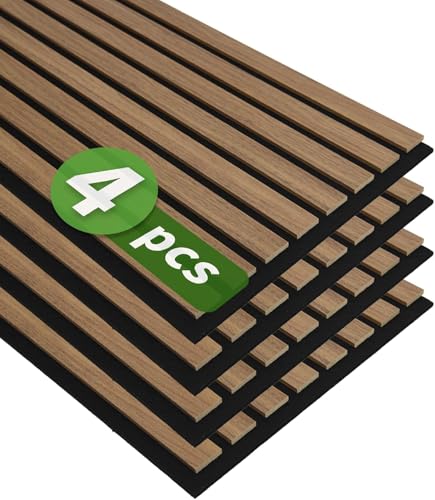 Image of Art3d 12 inch x 24 inch Acoustic Wood Slat Wall Panel, 4pcs, 8 sq.ft, Deep Walnut