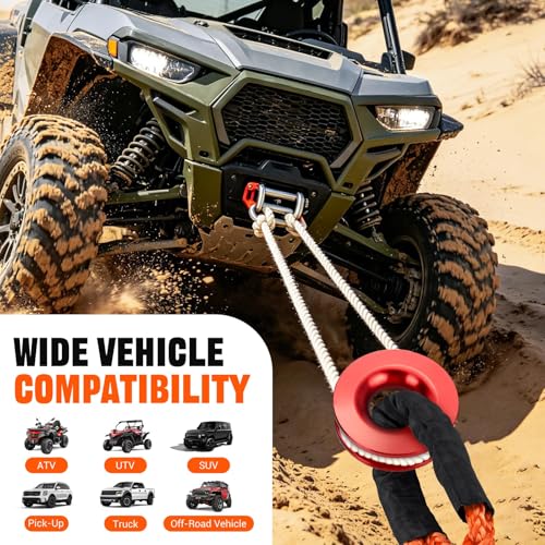 Image of BARTOO Winch Snatch 66000 LB Recovery Ring with 2 PCS Soft Shackle 1 /2 inch X 22 Inch Winch Rope, for ATV UTV SUV Truck Off-Road Vehicle Recovery Accessories, Orange