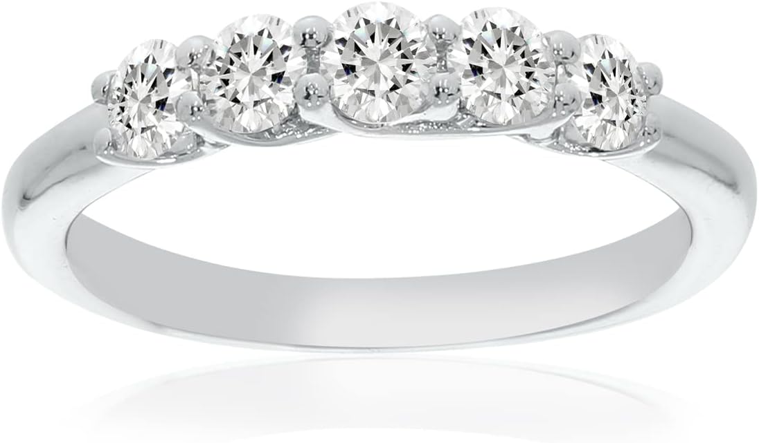 Lab Grown Five Stone Diamond Rings for Women | 10K Solid Yellow and White Gold Certified 1/4-1 CT. TW. Diamond Anniversary Bands and Wedding Rings