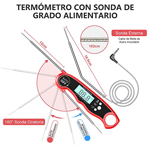 Miniatura 4 de Cirycase Termometro Cocina, Termometro Horno Digital De Lectura Rápida Precisa Con 102cm Sonda De Alambre, Calibration Pantalla Lcd, Termometro Barbacoa Para Carne, Bbq, Comida, Horno, Liquidos