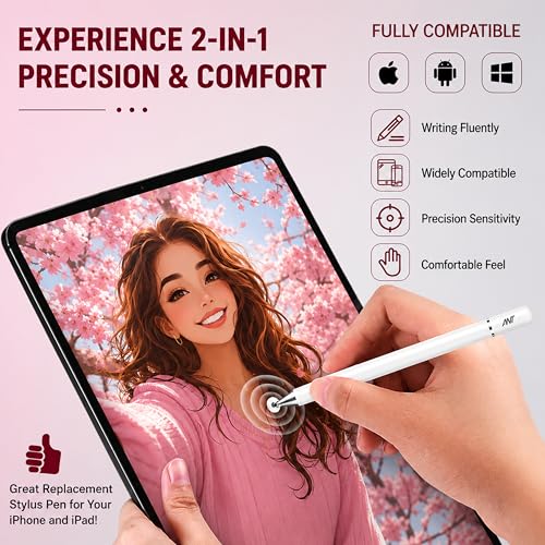 Image of Ant META Pencil 100 Stylus Pen for iPad, iPhone, Android Tablets & Smartphones | Precision Disc Tip, No Charging, Magnetic Cap, Aluminum Body for Drawing, Writing, Note Taking & Signatures - White