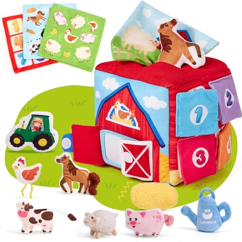 hahaland Baby Toys 6-12 Months - Whats Inside Box with 12 Farm Animals