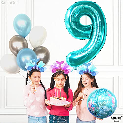 Image of KatchOn Foil Teal Blue Number 9 Balloon For Birthday Decorations - 40 Inch
