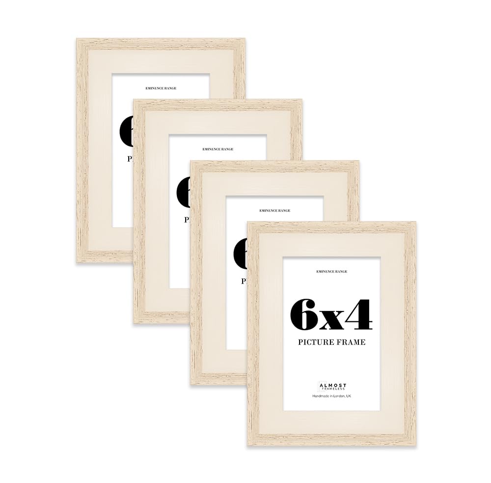 6x4" Oak Picture Frame - Rustic Wood Industrial Effect Photo Frame for Wall Display, Ideal for Posters, Prints & Home Décor, Wall Hooks and Kickstand, 32mm Edge - 4 Pack