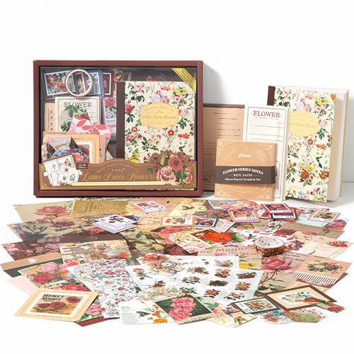 Image of The AutoStory Postmark Scrapbook Album A6 Junk Journal Stickers Art Collage Papers Washi Tape DIY Craft Diary Embellishment Accessories Decoration Gift for Teens Girls (Letter from Flowers, Brown)