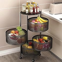Estanteria Ruedas Cocina GREATOYAR Carrito de Cocina, Carros de Almacenamiento, Estantería Universal Multifuncional con Ruedas para Cocina, Cocina, baño, habitación Infantil y Oficina, 4 Compartimentos Redondos, Negro