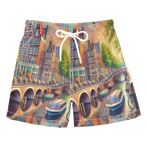Ship Canal Trees Boys Swim Trunks Quick Dry Toddler Swimsuit Boy Swimwear Board Shorts Bathing Suits M Multi