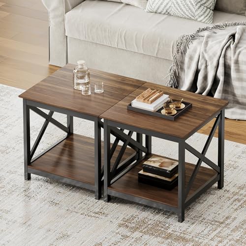 Image of ChooChoo End Tables Set of 2, 24 Inch End Table with 2-Tier Storage Shelf
