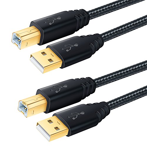 USB Printer Cable, OKRAY 2 Pack Nylon Braided USB 2.0 Printer Cable Printer