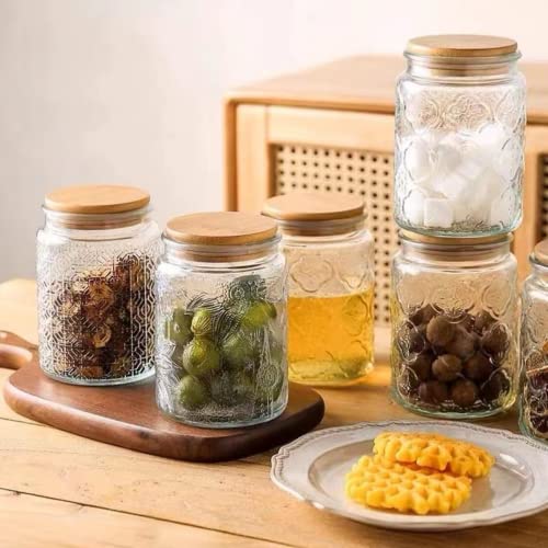 Image of ANSQU 2 Pack Vintage Glass Jars, 23.7 FL OZ Candy Jars with Lids | Coffee Canisters, Sugar Containers, Kitchen Canisters for Coffee Tea Sugar Candy Cookies, Decorative Mason Jars