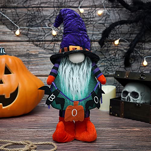 GMOEGEFT Halloween-Zwerg, beleuchtet, stehend, Nisse, nordische Tomte mit Hexenhut, Fledermaus, Kürbis, beleuchtete Heimdekoration Cover