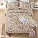 WONGS BEDDING Floral Quilt Set Queen Size, Khaki Botanical Queen Bedspread Bedding Sets Soft Lightweight Microfiber Flower Coverlet Set 3 Pieces for All Season (96
