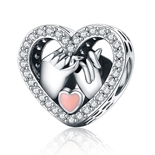 Alstiva Pinky schwören Herz Charm 925 Sterling Silber 5A Zirkonia Charm Anhänger für Armband Charm Bead Pendant für Europäische Armbänder Halsketten Schmuck Geschenk für Damen Frauen