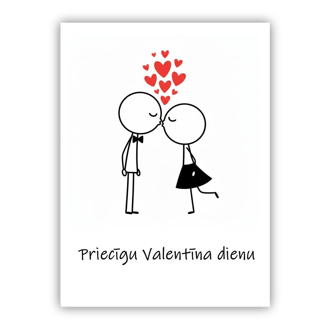 Multilingual Valentine’s Day Card – Cute Couple – Romantic Valentines Greeting Card for Husband, Wife, Boyfriend, Girlfriend (• Latvian: Priecīgu Valentīna dienu) — image 1