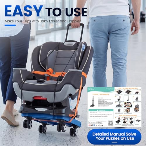 Image of Orzbow Car Seat Dolly for Airport, Folding Car Seat Travel Cart with 4 Wheels and Adjustable Handle, Carseat Roller for Airplane Travel with Straps, Compact Luggage Hand Trolley, Blue