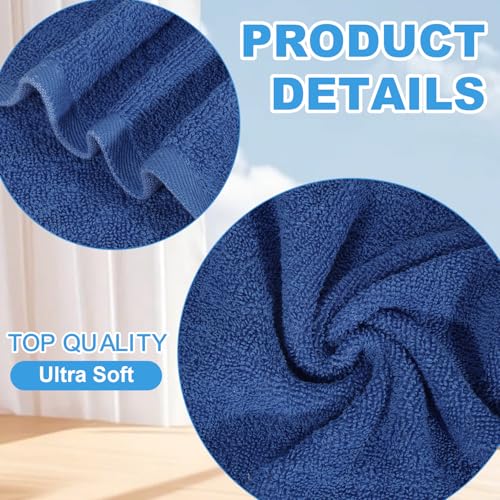 Image of 12 Pack 100% Cotton Wash Cloth, 12x12 Inch Highly Absorbent and Soft Feel Fingertip Towels, Machine Washable Washcloths for Bathroom, Gym, Hotel, Spa and Kitchen, Blue