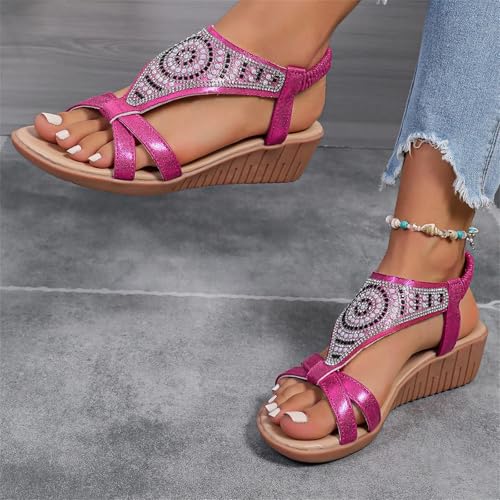 Rhinestones Wedge Sandals for Women Sparkly Elastic Band Slingback Sandals Dress Platform Shoes4