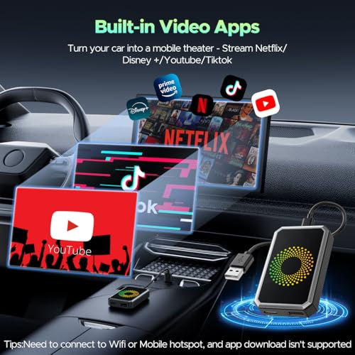 LAMTTO 3-in-1 Magic Video AI Box for Streaming Netflix/YouTube/TikTok, Wireless Carplay Adapter Dongle with USB Drive for OEM Wired Apple Car Play Cars - Image 5