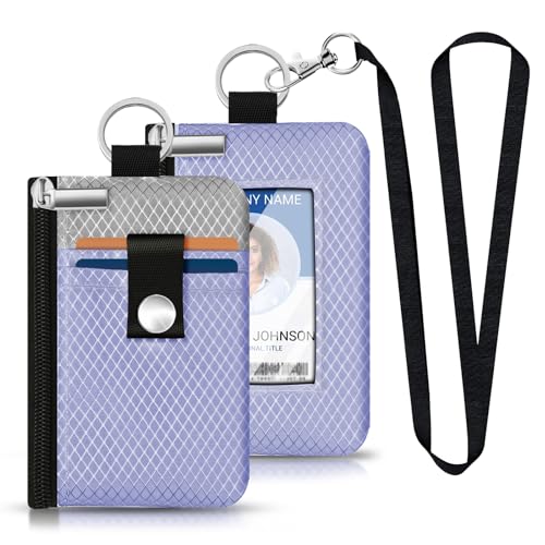 Image of Minimalist RFID Blocking Small Wallet with ID Window,WaterResistant Zip Id Case Wallet with Lanyard Keychain for Cards,Cash,Travel,Women,Men (Lavender Purple /Light gray)