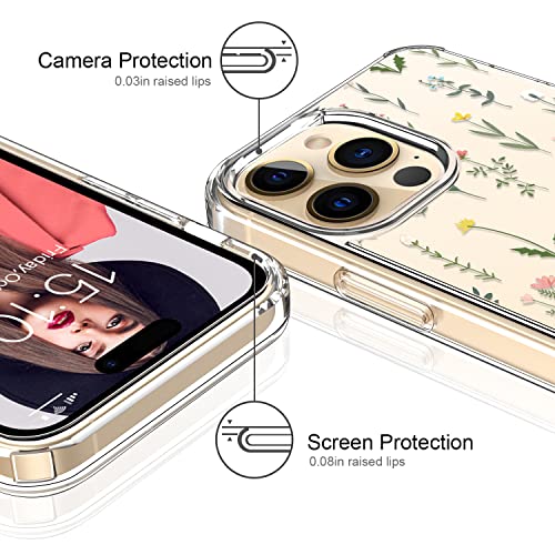 Icedio Iphone 14 Pro Case With Screen Protector,Slim Fit Crystal Clear Cover With Fashion Designs For Girls Women,Durable Protective Phone Case For Iphone 14 Pro 6.1" Cute Flower Garden #TOP1