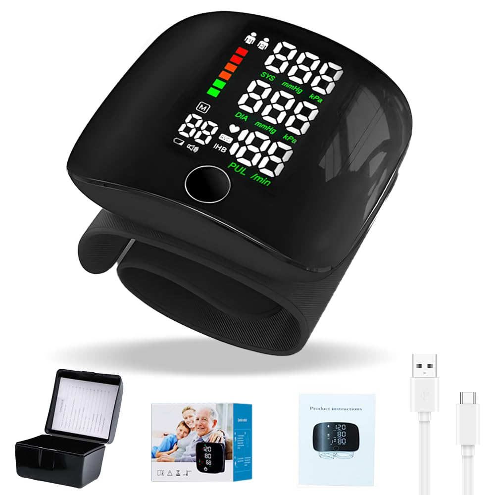HOVCEH Tensiómetro digital de muñeca con memoria de lectura de 99 x 2, salida automática de voz, monitor automático de presión arterial de muñeca con pantalla LCD