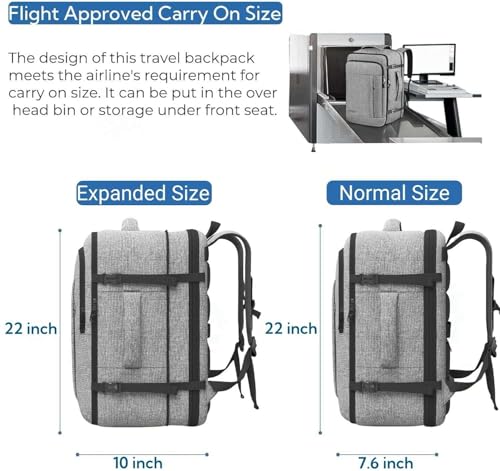 Image of Gieury 55L Carry On Backpack, Extra Large Travel Backpack for Men & Women, Expandable Big Capacity For Airplanes, Travel Gifts for Men Women, Fits 18.4 Inch Laptop, Luggage Suitcase Daypack Bag, Grey
