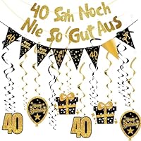OuMaiFeng 40 Geburtstag Männer Deko,Party Deko 40 Geburtstag Mann,40 Geburtstag Deko,Goldfarbenes Glitzer-Banner,Partydeko,Luftschlangen,Hängende Wirbel Deko 40 Geburtstag Mann Frau
