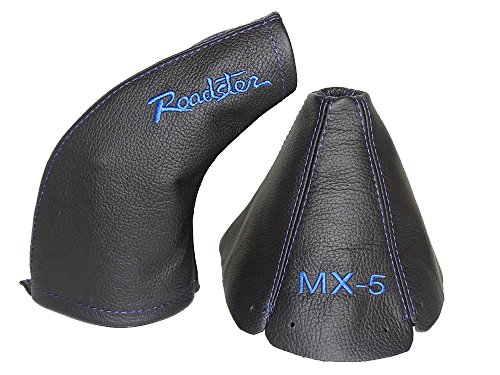 The Tuning-Shop Ltd For Mazda Mx-5 Mk1 NA 1989-97 Shift & E Brake Boot Black Leather Blue 
