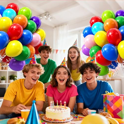 Image of Colorful Balloons 12 inch, Latex 50pcs Party Balloons | Red Dark Purple Orange Yellow Lime Green Light Blue Pink Balloons, Colorful Baby Shower, Birthday Party Decorations