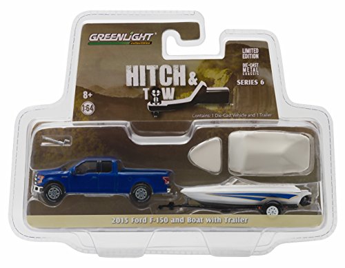 Greenlight 2015 Ford F-150 & Boat with Trailer Hitch & Tow Series 6 2016 Collectibles Truck & Trailer Limited Edition 1:64 Scale Die-Cast Vehicle Set