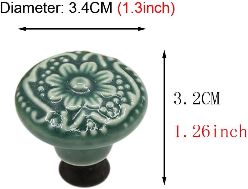 HUAMULAN 15 PCS Cabinet Knobs Glossy Ceramic Dresser Mushroom Table Drawer Rustic Cupboard Pull Furniture DIY Wardrobe Solid Color Vintage Handle,with 3 Size Mounting Screws