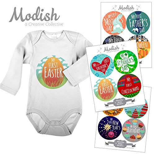 Modish Labels, 12 First Holiday Baby Stickers, Baby's First Easter, Baby's First Mother's Day, Baby's First Father's Day, Baby Photo Prop, Baby Shower Gift, Baby Book Keepsake