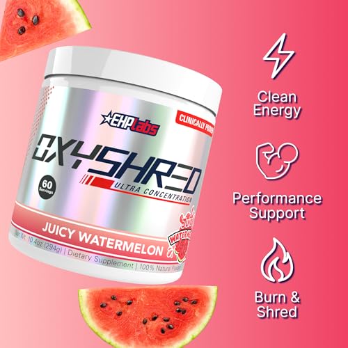 Image of EHP LABS OxyShred Pre Workout Powder - Preworkout Powder with L Glutamine & Acetyl L Carnitine, Energy Boost Drink - Juicy Watermelon, 60 Servings