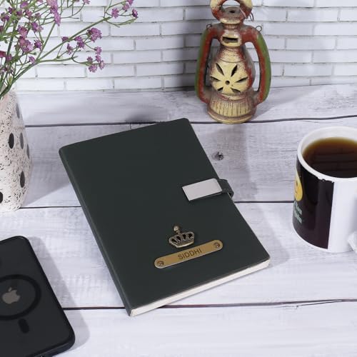 Image of ncgifts Personalized Notebook With Name | Customized Diary | Personalized Notebook A5 200 Ruled Pages Customized Diwali Daily Journal Diaries Diary Gifts for Men Women Friends, Family | Olive
