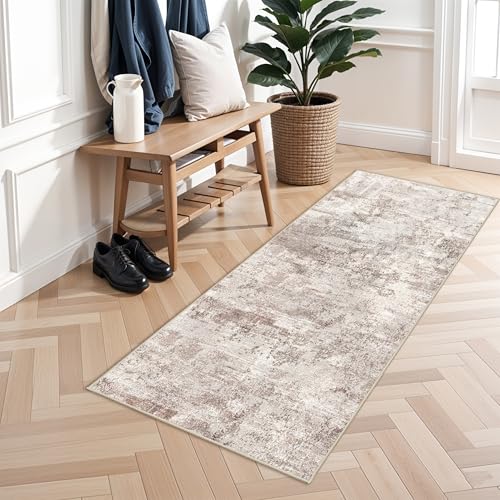 RUUGME Hallway Runner Rug 2x5 - Machine Washable Runner Rug Stain Resistant for Home Non Slip Indoor Entryway Rubber Backing Carpet Bedroom Kitchen Distressed Floor Decor Mat 2x5 Brown