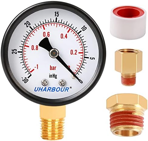 Uharbour Reliable Dual Scale Mechanical Pressure Gauge for Gas and Water (100psi/7bar) with 1/4" NPT Bottom Mount