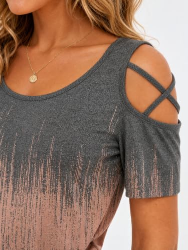 Image of Jar of Love Women's Summer Tops Short Sleeve Cold Shoulder Tops T-Shirts for Women Spring Summer Tops Loose Fit Tunic 2026