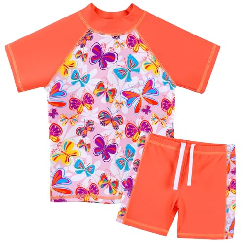 Image of Girls Two Piece Swimsuit Floral UPF 50+ Rash Guard Set Kids Beach Swimwear