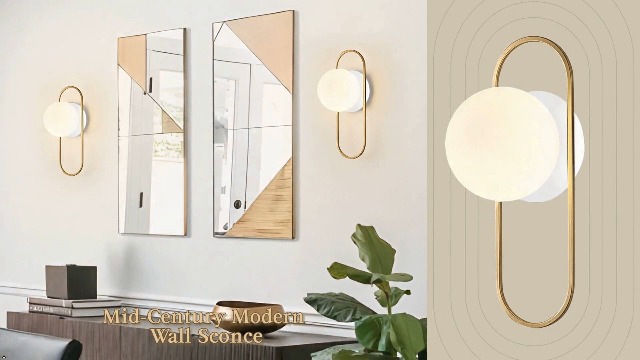 Image of Mid Century Modern Gold Wall Sconces Small Milk Glass Globe Wall Sconce Vintage Bedroom Wall Lamps Bathroom Lighting Fixtures Over Mirror
